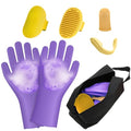 7PCS Pet Grooming Kit for Dogs and Cats | Dog Bath Brush | Washing Gloves | Cleanroom Gloves | Dog Shampoo Brush | Finger Toothbrushes | Storage Bag | All-in-One Pet Care (Purple) - color: Lavender Purple
