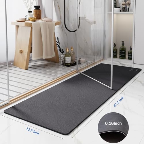 RUERYA Dark Grey Bath Mat 15.7" x 47.2" Extra Long Bathroom Mat Large Fast Dry Super Absorbent Non-Slip Rubber Backed Shower Mat Bath Rugs Mats for Bathroom Floor, Tub, Shower, Sink, Dark Gray - color: Dark Grey, size: 1'4" x 3'11" (Rectangular)