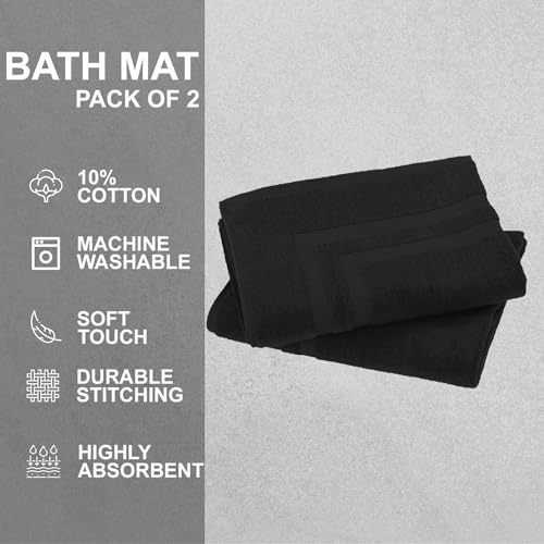 GOLD TEXTILES Premium Black Bath Mat - 2 Pack 22x34 Inches - Not a Bathroom Rug - 100% Ring Spun Cotton - Highly Absorbent & Non Slip Shower Bathroom Floor Mat Towel - Machine Washable - color: Black, size: 2 Pack 22x34