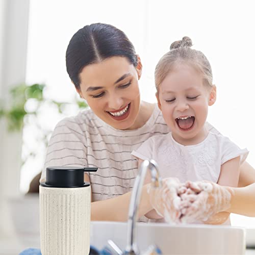BosilunLife Beige Soap Dispenser Set - 2 Pack 12oz Ceramic Dish Soap Dispenser with Rust Proof Pump for Kitchen, Hand Soap and Lotion Set Suitable for Farmhouse Bathroom Decor - color: Beige-liquid Pump