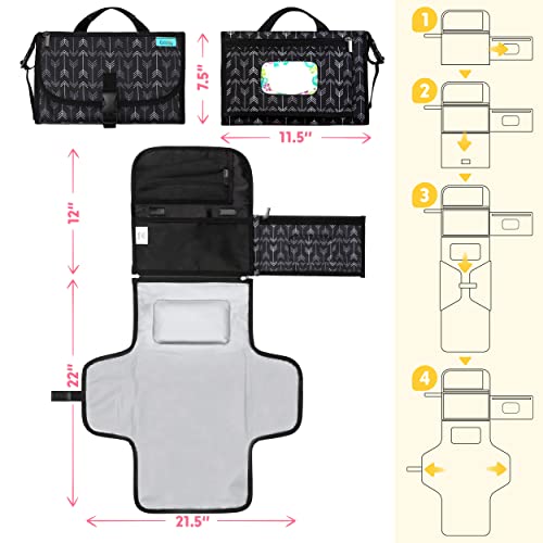 Kopi Baby Portable Diaper Changing Pad - Baby Diaper Changer Travel Bag with Wipes Pocket, Smart Design Portable Changing Mat, Infant Travel Station Kit, Gift for Newborn - Black Arrows, Classic - color: Black Arrows, size: Classic