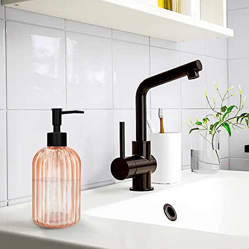 Pack of 2 Glass Soap Dispenser with Black Pump, 400 ml Refillable Pump Dispenser for Kitchen, Bathroom, Laundry Room, Liquid Glass Bottle for Washing Up Liquid, Shampoo, Conditioner (Orange) - color: Orange