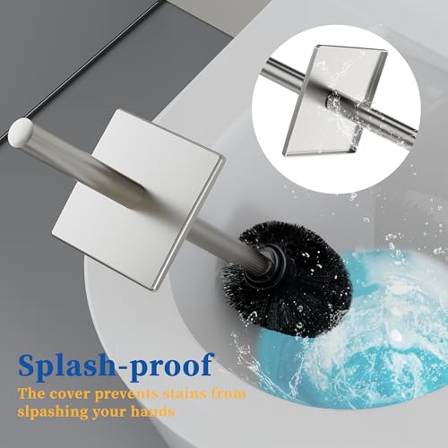 RUACQ Toilet Brush and Holder Set 2pcs,Square Toilet Bowl Brush for Bathroom with 304 Stainless Steel Handle Toilet Cleaner Brush with Durable Scrubbing Bristles,Splash-Proof (Brushed Nickel) - color: Brushed Nickel, size: 2 packs
