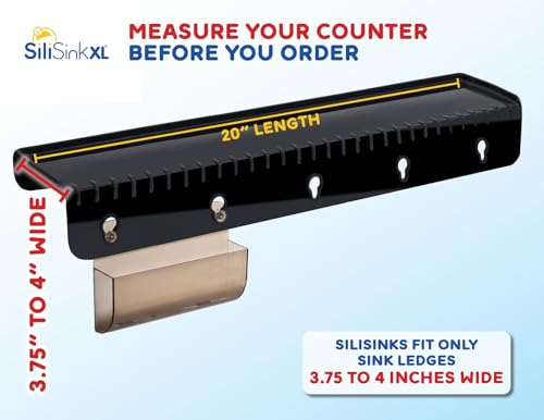 SiliProducts SiliSink XL Silicone Edge Guard for Kitchen Sink - Fits 3.75” - 4” Wide - The Original Silicone Sink Edge Protector with Sponge Caddy - Splash Guard, 20” Black Diamond - color: Black Diamond, size: 4in x 20in
