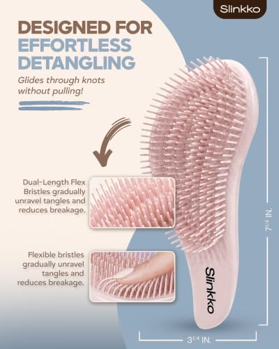 Detangler Brush, Curly Hair Brush for Women, Men & Kids - Wet & Dry Detangling Hair Brush for Curly, Thick, Fine & Wavy Hair - Anti-Breakage Wave Brush, Pain-Free Hairbrush, Pink, Rose Clay - color: Rose Clay