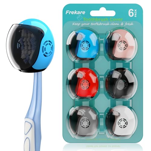 Frekare 6 Pack Toothbrush Covers Caps, Toothbrush Cover Brush Pod Case, Toothbrush Case Protector Fits Most Manual And Electric Tooth Brushes For Bathrooms Household Travel - color: Black, White, Grey, Blue, Pink, Red