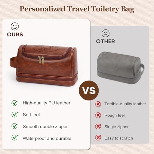 Personalized Gifts Men’s Travel Toiletry Bag with Hook, Water-resistant PU Leather Shaving Organizer with Engraved Letter Initials, Unique Groomsmen Birthday Gifts for Men, Dad, Husband, Son,M - style: M