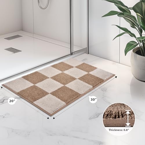 anllugs Bathroom Rugs 20" x 30", Non-Slip Extra Soft Absorbent Bath Rugs, Machine Washable Quick Dry Bath Mats for Bathroom Floor, Shower, Bathtub and Sink, Checkered Beige & Grayish Brown - color: Checkered-beige & Grayish Brown, size: 20" X 30"