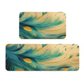 Peacock Feather Teal Blue Kitchen Rugs Mats Set of 2 Pcs Non-Slip Floor Mats Washable Runner Rugs Set for Bathroom Laundry Hallway Kichen Comfort Standing Mat - color: Peacock Feather Teal Blue