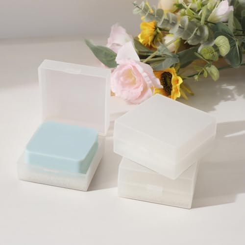3 PCS Travel Soap Case for Dr Squatch Soap, Soap Holder Dish with Draining Pad, Portable Size Travel Essentials for Camping, Gym, Bathroom (Frosted Clear)