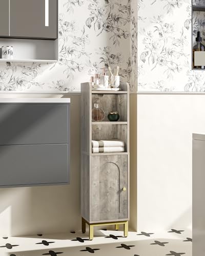 Hzuaneri Bathroom Storage Cabinet, Small Corner Floor Cabinet with Door and Shelves, Narrow Toilet Paper Holder, Bathroom Organizer with Adjustable Shelf, for Small Spaces, Rustic Greige BC38205GV1 - color: Rustic Greige, size: 7.9"D x 9.8"W x 35.4"H