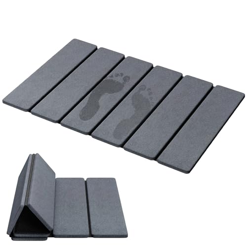 Luxspire Stone Bath Mat Foldable, Quick Drying Diatomaceous Earth Bath Mat for Bathroom, Large Bathroom Rug with Non-Slip Rubber Base, Easy Clean Accessories Outside Shower, 24 x 16 in, Dark Gray - color: A-dark Gray
