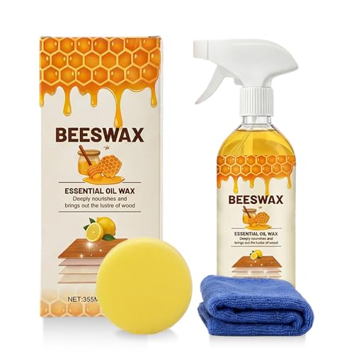 Beeswax Wood Polish Spray, 2026 Upgrade Natural Beeswax Essential Oils Wax, Bees Wax Furniture Polish and Cleaner Kit with Sponge and Towel for Wood Furniture Floors Living Room Kitchen (1 PCS) - color: 1 PCS