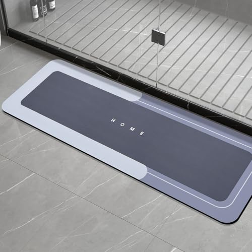 Housego Absorbent Bath Mat Magic Rug, Quick Drying Magic Bath Mat Non-Slip Floor Rug Rubber Backed for Bathroom Kitchen Shower Sink, Water Absorbent (1PC, 16.93''x50'', Blue) - color: Blue, size: 1'5" x 4'2" (Rectangular)
