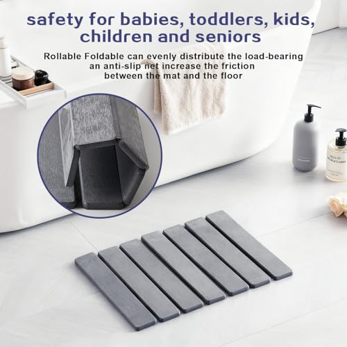 15.76 Inch Foldable Stone Bath Mat, Super Absorbent Diatomaceous Earth Mat, Dark Grey Easy Clean Rollable Drying Mat, Non-Slip Quick Dry Stone Bath Mats for Bathroom Kitchen Outdoor - color: Dark Grey, size: 12" x 1'4" (Rectangular)