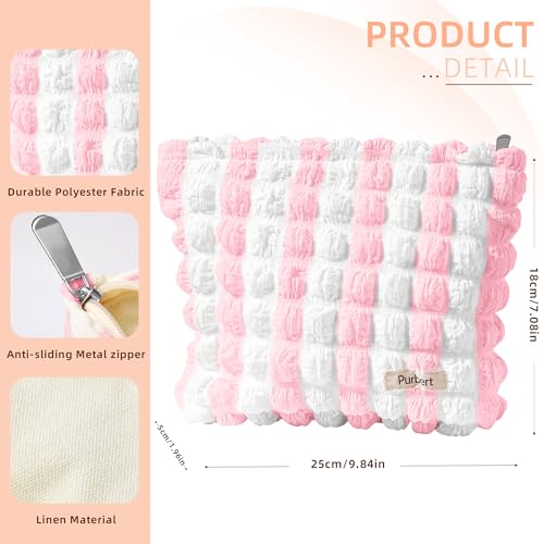 Bubble Cloud Makeup Bag - Large Capacity Travel Cosmetic Organizer | Puffy quilted design, smooth zipper, cute aesthetic makeup pouch, ideal for daily storage, travel, for women, girls - color: Pink - White