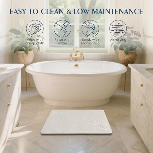 Stone Bath Mat Quick Drying Absorbent Shower Mat Diatomaceous Earth Pad Bathroom Floor Bathtub Pad Non-Slip Easy to Clean Bathroom Essentials (Pet Pattern-Beige) - color: Pet Pattern-beige