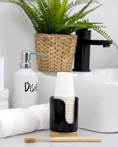 Ceramic Bathroom Cups Dispenser - 3 oz Disposable Paper & Plastic Bathroom Cups Holder - Mouthwash Cups Dispenser for Bathroom, Guest Toiletries, Countertop, Coffee - BPA Free (2 Pack) - color: Black, size: Set/2