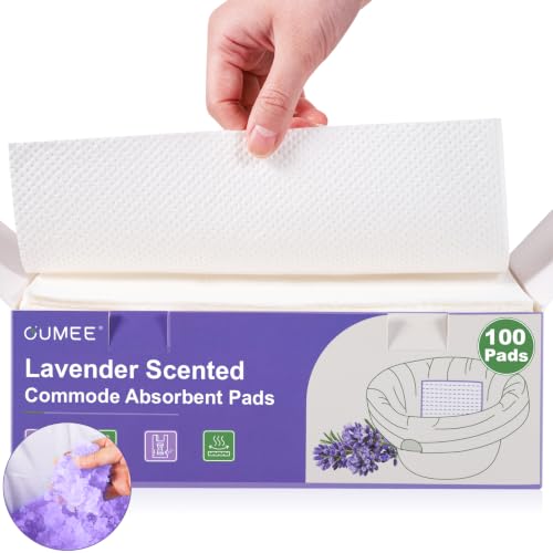 Oumee Scented 100 Count Absorbent Commode Pads for Bedside Commode Bucket | Commode Liner Pads with Absorbent Gel, Potty Liner Pads for Adults Seniors Portable Toilet Pad Bedpans - size: 9.5*5.1in-Lavender