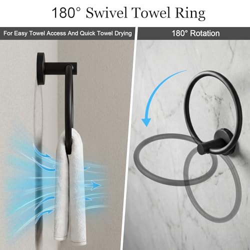 10-Pieces Matte Black Bathroom Accessories Set, 16 Inch Bath Towel Bar Set, SUS 304 Stainless Steel Hardware Set, Towel Racks, Hand Towel Holder, Black Shower Sets for Bathroom Decor Wall Mounted - color: Black, size: 16 Inch 10 pcs