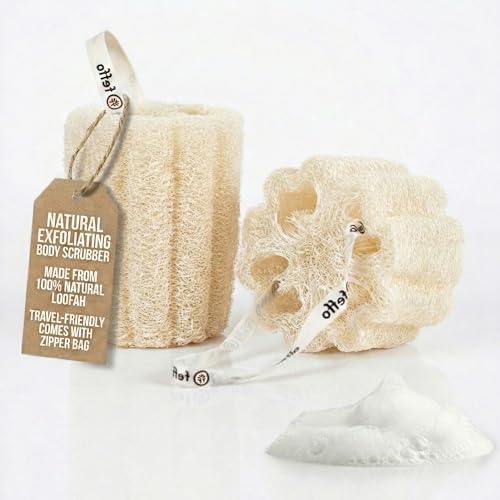 Loofah Sponge for Body Scrub, Exfoliating Body Scrubber & Loofah with Handle, Exfoliating Pads, Loofah for Women, Men & Kids (2 Count,1 Pack, Natural Cut) - color: Natural