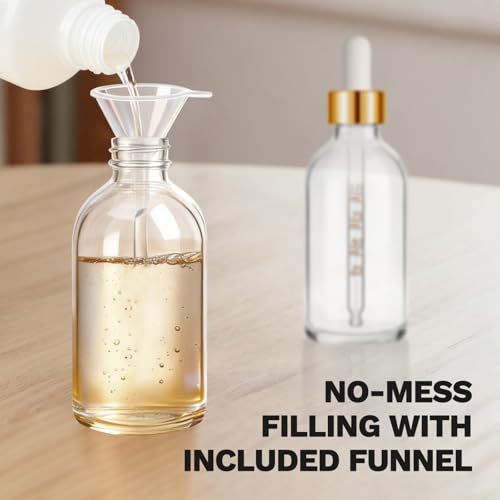 Bumobum 2 Pack, 2 oz Golden Cap Clear Glass Eye Dropper Bottle with Labels and Funnel, Leakproof Tincture Bottle with Measured Dropper for Essential Oils Bottles - color: Clear Golden Cap