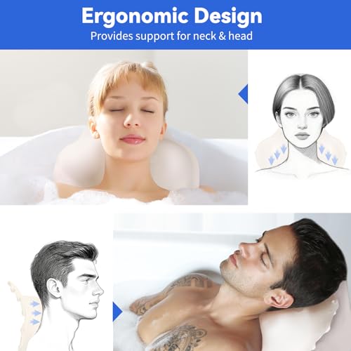 Goowin Bath Pillows for Tub, New Generation Skin-Friendly Silicone Bath Pillow, Luxury Bathtub Pillow for Head and Neck, Powerful Suction Tub Pillow for Bathtub with Inflatable Airbag (Off-White) - color: Off-white