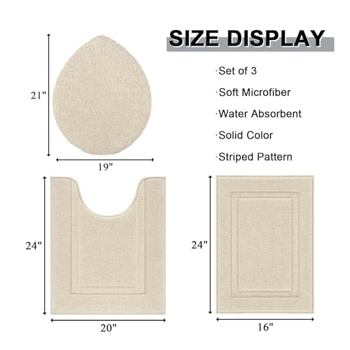 SHACOS Microfiber Bathroom Rugs Set of 3 with Toilet Lid Cover Non Slip | Washable Bath Mat Absorbent Bathroom Carpet 16"x24"+U Shape Toilet Rug 20"x24"+Toilet Lid Cover 19"x21", Light Beige - color: Light Beige, size: 16"x24"+U-Shape 20"x24"+Lid Cover 19
