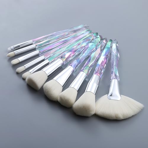 Kingtree Crystal Makeup Brush Set, 10PCS Sparkling Premium Makeup Brushes Professional Synthetic Bristles Foundation Blush Concealer Eyeshadow Makeup Brush for Girls - color: C