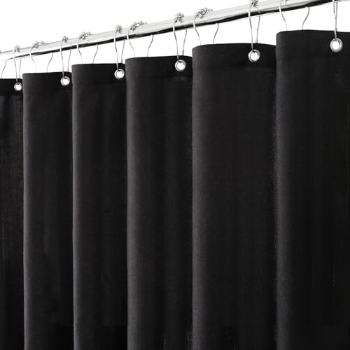 36x72 Black Linen Shower Curtain, Heavy Duty Cloth Bath Curtain Set with 12 Plastic Hooks Simple Hotel Spa Quality Luxury Shower Curtain for Bathroom, Water Repellent, 36Wx72L - color: Black, size: 36"W x 72"L (Pack of 1)