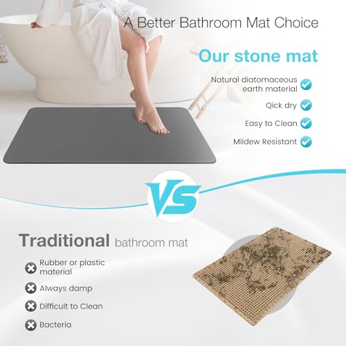 Large Diatomite Stone Bath Mat, Premium Non-Slip Natural Diatomaceous Earth Bathtub Quick Drying Mats for Bathroom Floor (30" x 17" Dark Gray) - color: Dark Grey, size: 30" x 17"