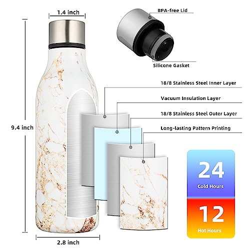 BJPKPK Insulated Water Bottles, 18 oz Stainless Steel Metal Water Bottle with Strap, BPA Free Leak Proof Jugs, Mugs, Flasks, Reusable Thermal Flasks for Sports & Travel, Marble-Amber - color: Marble-Amber, size: 18 Ounces, style: 18oz