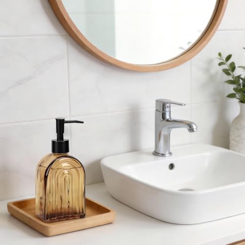 Elegant Amber Glass Soap Dispenser with Black Pump | 400ML Modern Bathroom & Kitchen Dispenser for Hand Soaps, Lotions, Essential Oils - color: Amber
