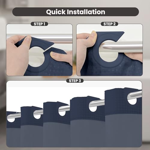 Inhousolu No Hook Shower Curtain with Snap-in Fabric Liner, Waffle Weave 230 GSM Polyester, Weighted Hem, Water Repellent Washable, Mesh Top Window 72" W x 72" L Navy Blue - color: Navy Blue, size: 72"W x 72"L (Pack of 1)