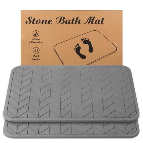 Stone Bath Mat, Diatomaceous Earth Shower Mat, Non-Slip Super Absorbent Quick Drying Bathroom Floor Mat, 2 Pack, Grey - color: Dark Grey 2