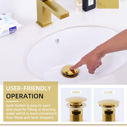 Angle Simple Bathroom Sink Drain Stopper Glossy Deep Titanium Gold Color, Brass Pop Up Sink Stopper with Overflow Hole for Sink with 1.61 to 2 Inches Drain Hole - color: Deep Titanium Gold