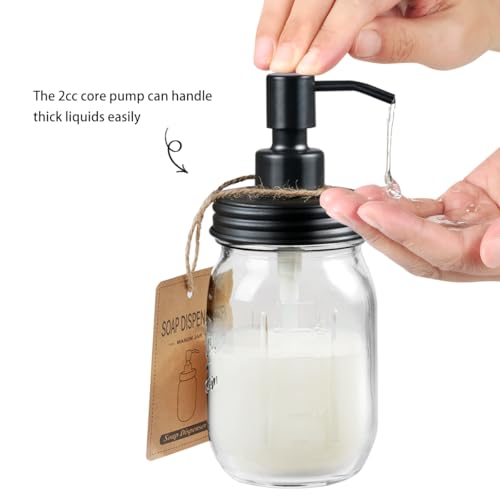 SheeChung Mason Jar Bathroom Accessories Set, 2Pcs Glass Bathroom Accessory Set, Soap Dispenser, Toothbrush Holder, Bathroom Decor, Rustic Farmhouse Decor - Black - color: Black, size: Liquid Dispenser