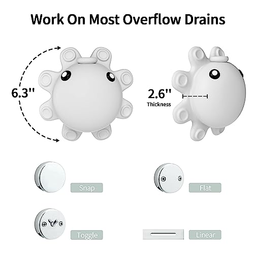 Bathtub Overflow Drain Cover - Silicone Bath Tub Drain Cover, Octopus Tub Overflow Drain Stopper with Suction Cups, Adds Inches of Water for Deeper Bath, Bathroom Spa Relaxing Accessory, Grey - color: Gray