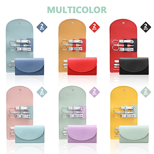 12 Set Manicure Set Bulk Mini Manicure Nail Clipper Kit 7 in 1 Stainless Steel Professional Nail Care Pedicure with Travel Portable Bag Grooming Kits for Women Men Home(Multi Color) - color: Multi Color