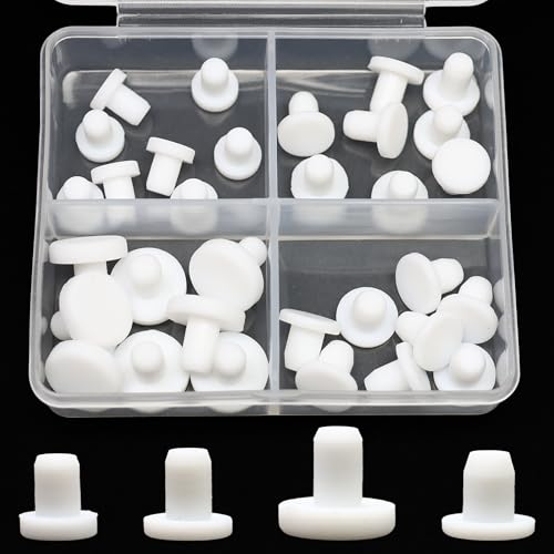 EASYEAH 4 Sizes 4.5/4.8/5/5.3 mm Silicone Plug 3/16 in T-Shaped Soft Flexible Rubber Stopper Waterproof Seal Button Plug for 0.18-0.21 in Hole, White, 32 Pcs - size: 4.5-5.3mm(0.18-0.21")
