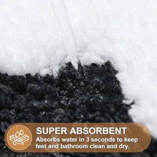 ORTIGIA Small Cute Scalloped Bath Mat, White and Black Plush Microfiber Scallop Bathroom Rugs Non Slip Washable Quick Dry Absorbent, Bathmat for Shower Stall Vanities Kitchen Floor Entrance, 17x24 - color: Black and White, size: 1'5" X 2'(rectangular)