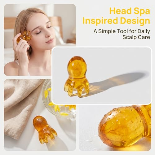 NIIIYTYB 2Pcs Head Massage Tools Scalp Massager Scraper for Deep Relaxation Acupressure Massager Japanese Spa Hair Care Tool for Home Office Travel Amber - color: Amber