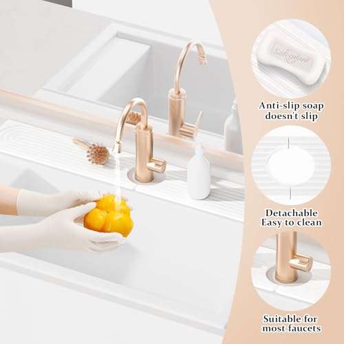 Faucet Mat for Kitchen Sink ，Water Absorbing Stone Tray for Sink，23.6 inches Long Diatomite Fast-Drying Faucet Mat， Faucet Splash Guard for Bathroom Counter