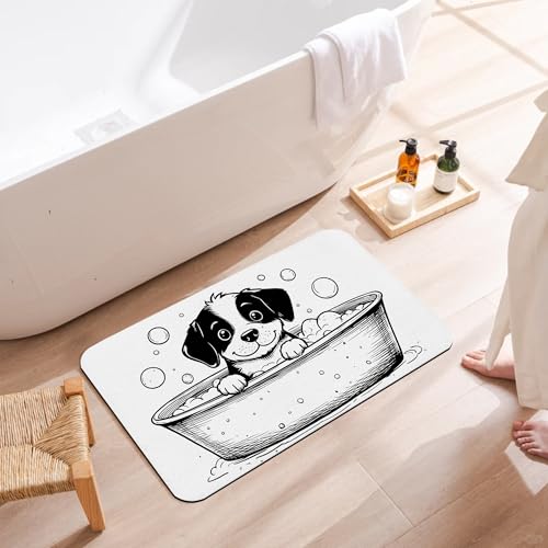 Diatomaceous Bathroom Rugs,Cute Dog Bathroom Decor,Bubble Tub Non Slip Bath Mat,Quick Dry Easy to Clean Care Shower Rug for Home Dorm Low Profile Floor Mat 17 X 29.5 Inch - color: Cute Dog