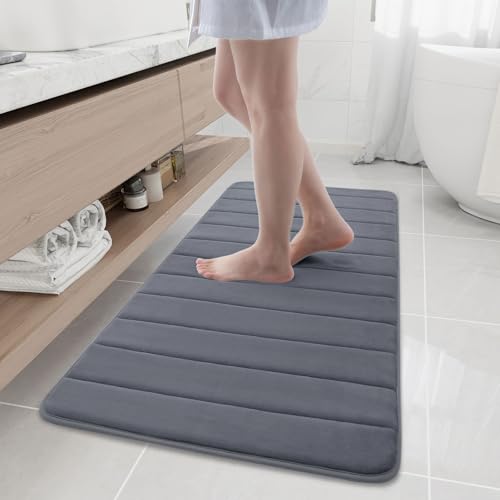 Buganda Memory Foam Bath Mat, 47" x 20", Ultra Soft Bathroom Rugs, Water Absorbent and Machine Washable Bath Rug Runner for Bathroom, Shower, and Tub, Dark Grey - color: Dark Grey, size: 47" X 20"