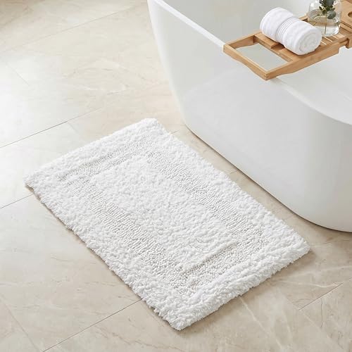 THE BEER VALLEY Reversible Bath Rug 17x24 Inch - White | Cotton Absorbent Thick Bathmat for Bathroom, Washable Toilet Small Throw Mat - color: White, size: 1'5" x 2' (Rectangular)