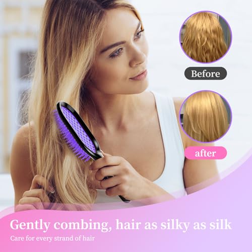 Detangling Brush,2 Pack Detangler Brush, Gentle & Effective Detangling on Wet or Dry Fragile Hair Types,Ultra-light, Detangling Brsuh ventilated and antistatic hairbrush (Black+blue) - color: Black+blue