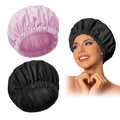 Edoneery Reusable Shower Caps for Women, Waterproof Long Hair Bonnet | Washable Design, Wide Elastic Band, Large Fit, Holds Long Hair, Braids Friendly, Bath Accessories, Spa, Travel - color: Black&Purple