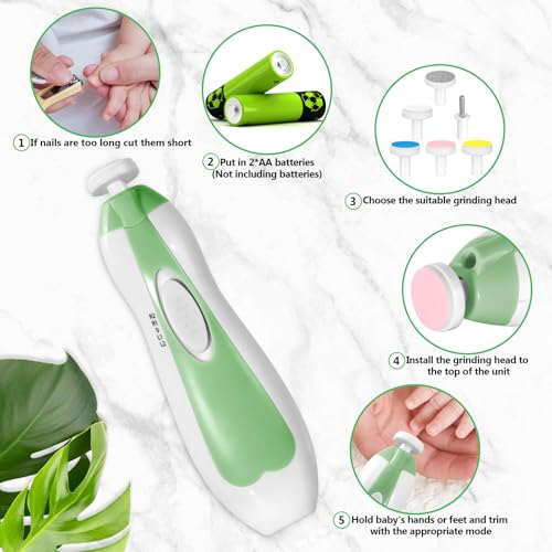 Qunlions life Baby Nail Trimmer Electric, 6 in 1 Baby Nail File Clippers Infant Grooming Kit Manicure Set for Toddler or Adults, Green - color: Green Nail Trimmer
