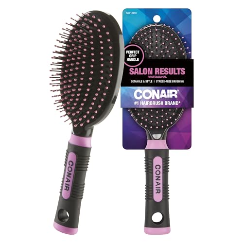 Conair Salon Results Hairbrush - Men and Women - Detangling Hair brush - ideal for curly or straight styles - features wire bristles and cushion Base - Pink/Black - color: Blush Pink, size: Wire Cushion Brush (Pack of 1)